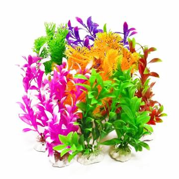 AQUATOP PD-MULTI12 7-Inch Assorted Color Plastic Aquarium Plants (12 Pack)